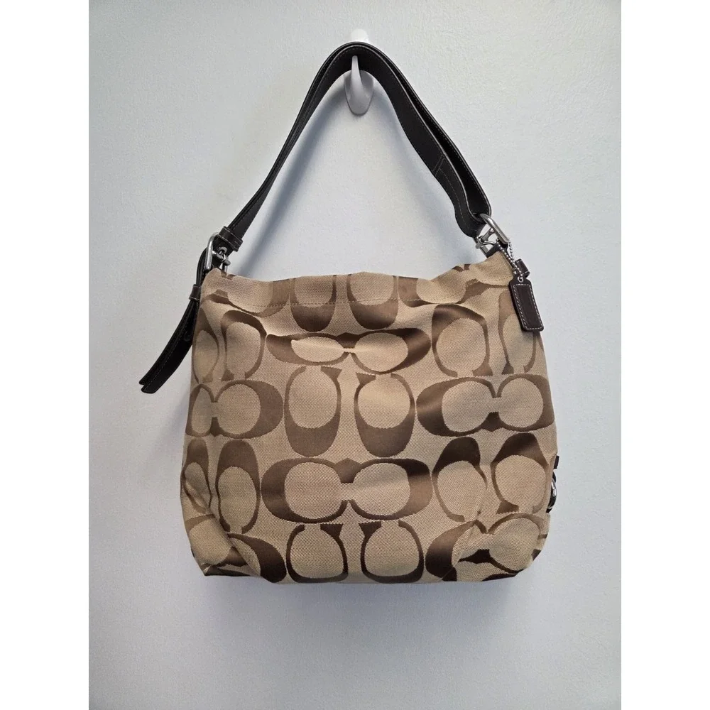 Coach Signature Canvas Hobo Shoulder Bag Crossbody Purse Logo Brown